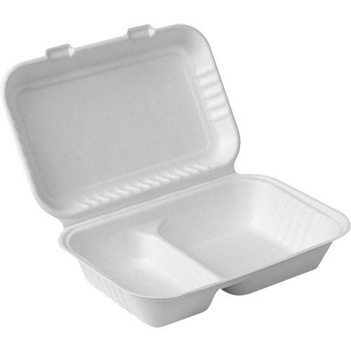 Compostable Hinged Food Containers with Compartments, Bagasse, Rectangular Groupe Generik