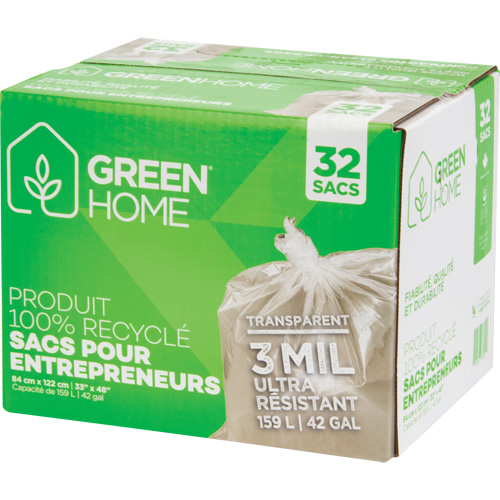 Sacs &agrave; ordures Green Home, Fort, 33" la x 48" lo, 3 mils, Transparent, Capacit&eacute; 159 L (42 gal.) Groupe Generik