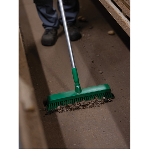 Push Broom Head, Fine/Stiff Bristles, 16-1/2", Polyester/Polypropylene, Green Groupe Generik