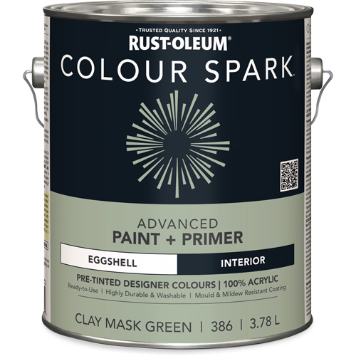 Colour Spark Interior Pre-Tinted Paint + Primer Wall Paint, Clay Mask Green, Eggshell, 3.78 L, Gallon Groupe Generik