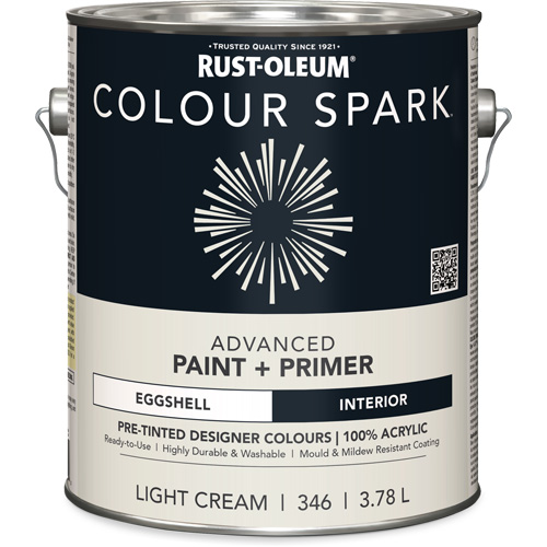 Peinture int&eacute;rieure pr&eacute;teint&eacute;e + appr&ecirc;t mural Colour Spark, Coton blanc, Semi-brillant, 3,78 L, Gallon Groupe Generik