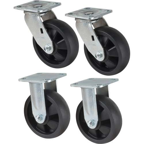 Caster Set, Rigid/Swivel, 6" (152.4 mm), Nylon, 2400 lbs. (1089 kg.) Groupe Generik