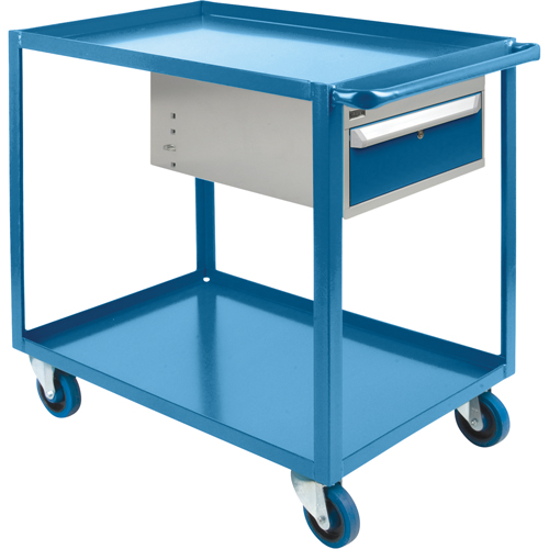 Heavy Duty Shelf Cart with Drawer, 1200 lbs. Capacity, Steel, 24" x W, 36" x H, 39" D, Rubber Wheels, All-Welded, 1 Drawers Groupe Generik