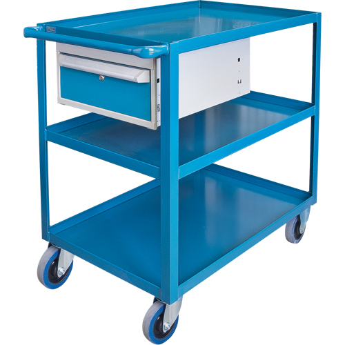Heavy Duty Shelf Cart with Drawer, 1200 lbs. Capacity, Steel, 24" x W, 36" x H, 48" D, Rubber Wheels, Knocked Down, 1 Drawers Groupe Generik