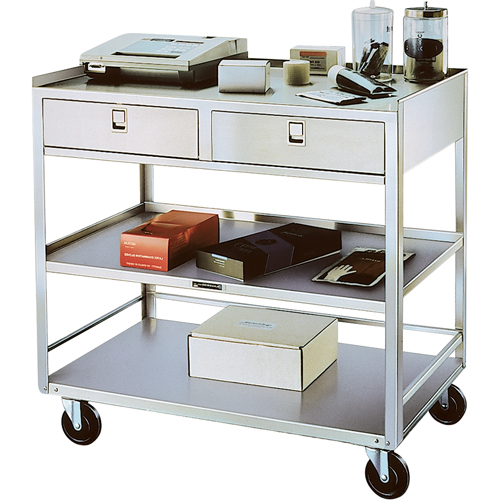 Supports en acier inoxydable pour &eacute;quipement, 300 lb Capacit&eacute;, Acier inoxydable, 20"/20-1/8" x la, 35" x ha, 37"/36-3/8" p, D&eacute;mont&eacute;, 2 tirroirs Groupe Generik