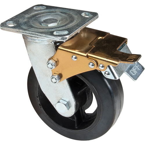 Mold-on Caster, Swivel with Brake, 6" (152.4 mm), Rubber, 550 lbs. (249 kg.) Groupe Generik