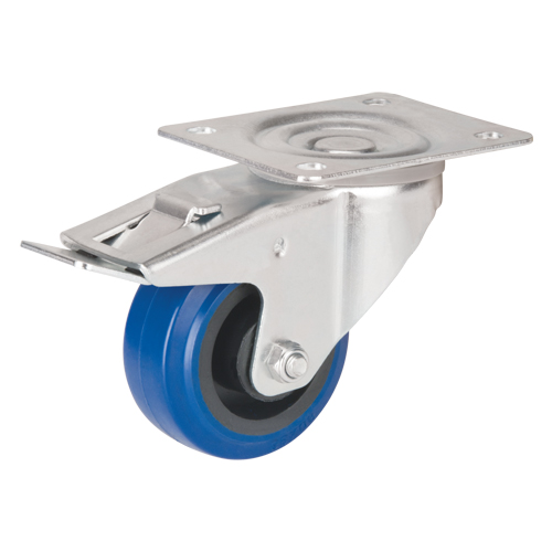 Blue Caster, Swivel with Brake, 3" (76 mm), Rubber, 285 lbs. (129 kg.) Groupe Generik