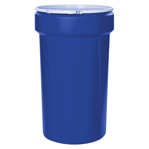 Baril emboîtable en poly&eacute;thyl&egrave;ne, 30 gal. US (25 gal. imp.), Dessus ouvert, Bleu Groupe Generik