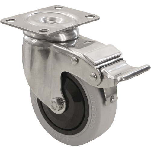 2309 Caster with Double Locking Brake, Swivel with Brake, 4" (101.6 mm), Envirothane Grey, 350 lbs. (158.8 kg.) Groupe Generik