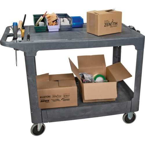 Flat-Shelf Utility Service Cart, 2 Tiers, 25-1/4" x 32-1/4" x 44", 550 lbs. Capacity Groupe Generik