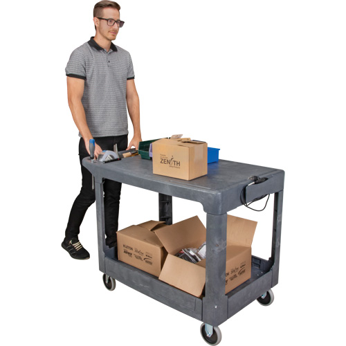 Flat-Shelf Utility Service Cart, 2 Tiers, 25-1/4" x 32-1/4" x 44", 550 lbs. Capacity Groupe Generik