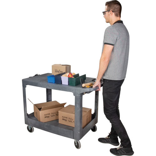 Flat-Shelf Utility Service Cart, 2 Tiers, 25-1/4" x 32-1/4" x 44", 550 lbs. Capacity Groupe Generik