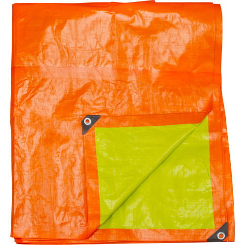 High-Visibility Heavy-Duty Woven Tarp, Polyethylene, Green/Orange, 16' x 20' x 12 mils Groupe Generik