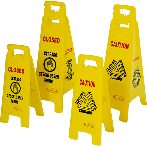 Wet Floor Safety Signs, Quadrilingual with Pictogram Groupe Generik