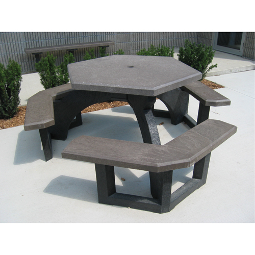 Tables de pique-nique hexagonales en plastique recycl&eacute;, 78" lo x 78" la, Brun Groupe Generik