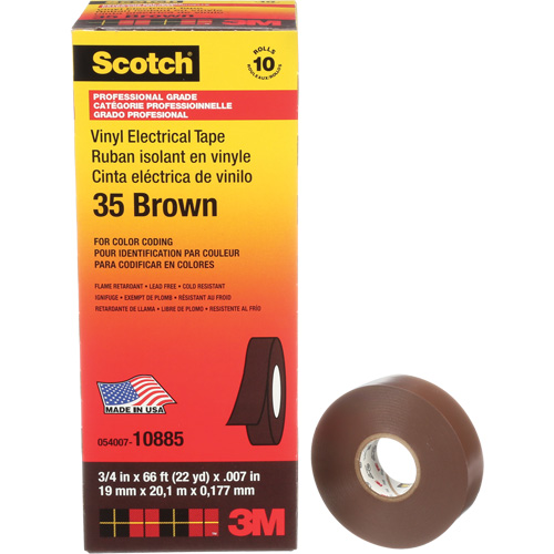 Scotch&reg; Vinyl Colour Coding Electrical Tape, 19 mm (3/4") W x 20 m (66') L, 7 mils, Brown Groupe Generik