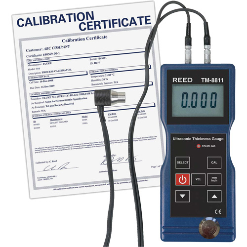 Jauge d'&eacute;paisseur avec certificat de calibration, Affichage Num&eacute;rique, Ultrason, gamme de 0,05" to 7,9" (1,5 mm to 200 mm) Groupe Generik