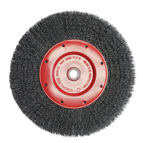 Economy Crimped Wire Wheel Brushes - Narrow Face, 6" Dia., 0.014 Fill, 2" Arbor Groupe Generik