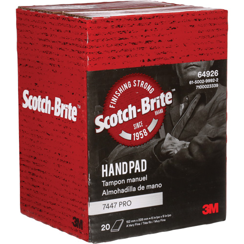 Tampons manuels Scotch-Brite 7447, Oxyde d'aluminium, 9" x 6", Grain Tr&egrave;s fin Groupe Generik