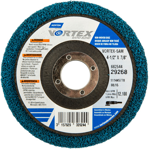 Meule non tiss&eacute;e Vortex, 4-1/2" dia. x 1/2" la, Arbre 7/8", Oxyde d'aluminium Groupe Generik
