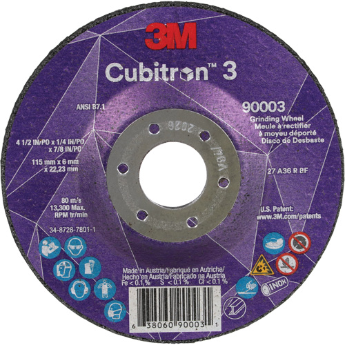 Cubitron 3 Depressed Centre Grinding Wheel, 4-1/2" x 1/4", 7/8" Arbor, Ceramic, Type T27 Groupe Generik