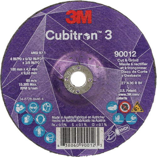 Cubitron 3 Cut and Grind Wheel, 4" x 5/32", 3/8" Arbor, Type 27, 36 Grit, Ceramic Groupe Generik