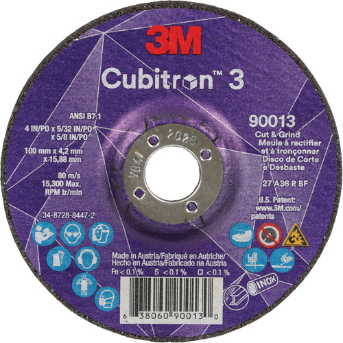 Meule &agrave; tronçonner Cubitron 3, 4" x 39/250", Arbre de 5/8", Type 27, Grain de 36, C&eacute;ramique Groupe Generik