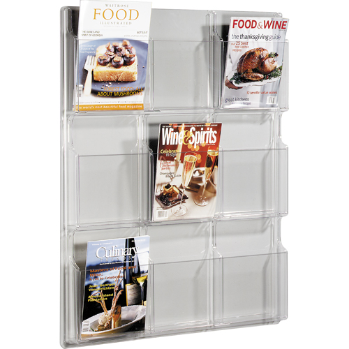 Literature Displays, Wall Mount, 9 Slots, Plastic, 30" W x 2" D x 36-7/8" H Groupe Generik