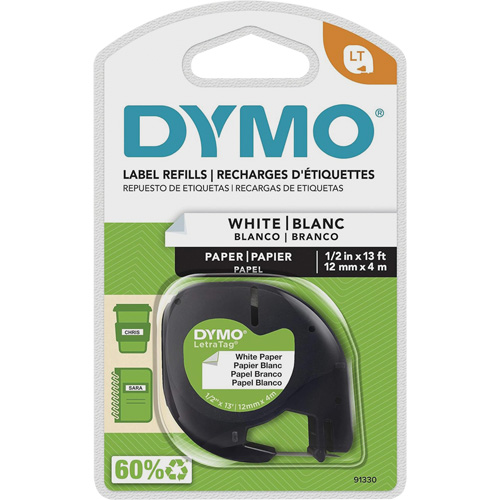&eacute;tiquettes pour &eacute;tiqueteuse LetraTag Plus LT-100H, 12 mm x 13', Noir sur blanc Groupe Generik