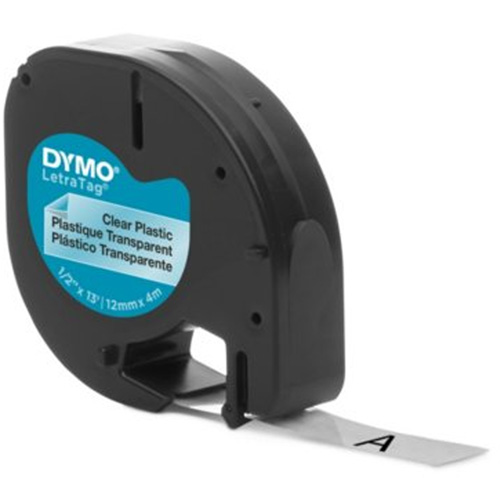 &eacute;tiquettes pour &eacute;tiqueteuse LetraTag Plus LT-100H, 12 mm x 157-12/25", Noir sur transparent Groupe Generik