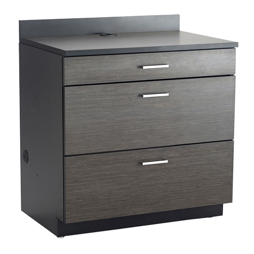 Modular Base Cabinet, 3 Drawers, 36" W x 25" D x 39" H, Asian Night/Black Groupe Generik