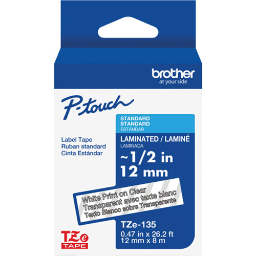 Ruban lamin&eacute; pour P-Touch, 12 mm x 8 m, Blanc sur transparent Groupe Generik