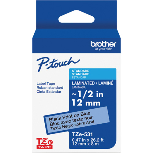 Laminated Tape for P-Touch&reg;, 12 mm x 8 m, Black on Blue Groupe Generik