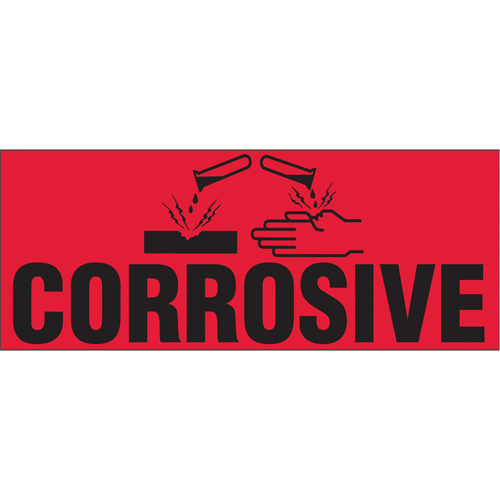 "Corrosive" Special Handling Labels, 5" L x 2" W, Black on Red Groupe Generik