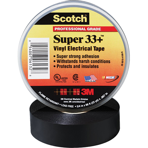 Scotch&reg; Super 33 Tape, 19 mm (3/4") x 20.1 m (66'), Black, 7 mils Groupe Generik