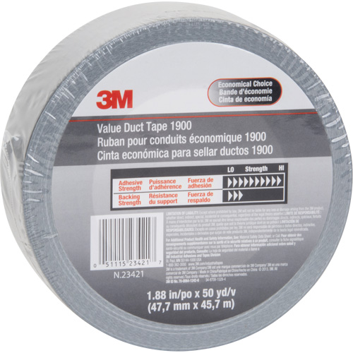 1900 Value Duct Tape, 5.8 mils, Silver, 48 mm (2") x 5.7 m (18.7') Groupe Generik