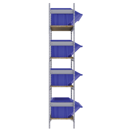 Wide Span Shelving with Jumbo Plastic Bins, Steel, Boltless, 800 lbs. Capacity, 66" W x 72" H x 18" D Groupe Generik