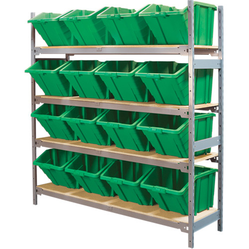Wide Span Shelving with Jumbo Plastic Bins, Steel, Boltless, 800 lbs. Capacity, 66" W x 72" H x 18" D Groupe Generik