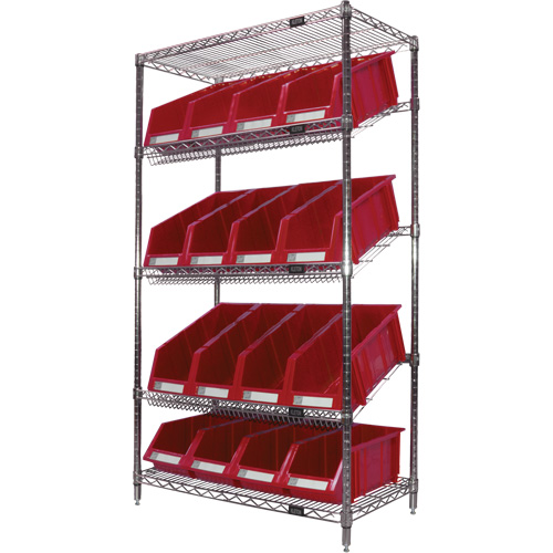 &eacute;tag&egrave;re en treillis m&eacute;tallique &agrave; tablettes inclin&eacute;es avec bacs, Tiers 5, 36" la x 63" h x 18" p Groupe Generik