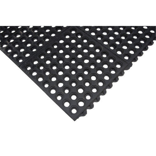 Tapis modulaire antifatigue, Nid d'abeilles, 3' x 3' x 1/2", Noir, Caoutchouc naturel Groupe Generik