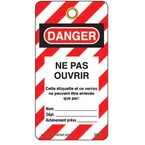 &eacute;tiquettes de verrouillage, Plastique, 3" la x 5-3/4" h, Français Groupe Generik