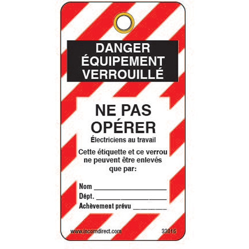 &eacute;tiquettes de verrouillage, Plastique, 3" la x 5-3/4" h, Français Groupe Generik