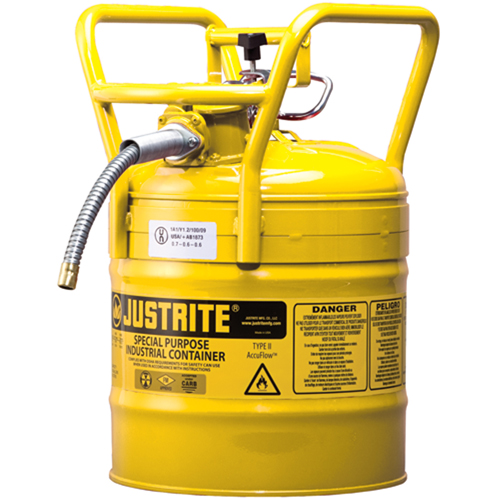 D.O.T. AccuFlow Safety Cans, Type II, Steel, 5 US gal., Yellow, FM Approved Groupe Generik