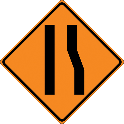 Tilt-Adjust Merge Left Roll-Up Construction Sign, 36" x 36", Vinyl, Pictogram Groupe Generik