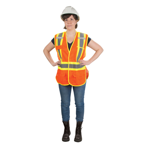 Veste d'arpenteur haute visibilit&eacute;, conforme &agrave; la CSA, Orange haute visibilit&eacute;, Moyen, Polyester Groupe Generik