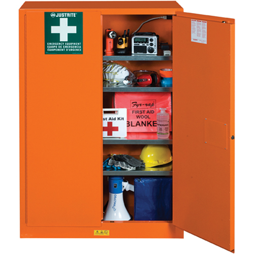 Armoires de rangement pour pr&eacute;paration aux situations d'urgence, Acier, 4 Tablettes, 65" h x 43" la x 18" P, Orange Groupe Generik