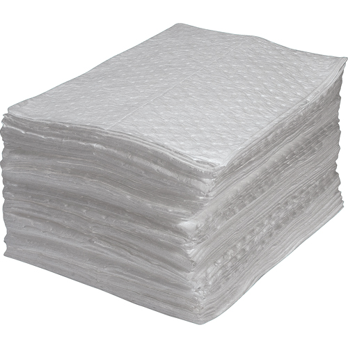 Feuilles absorbantes en fibres fines de premi&egrave;re qualit&eacute;, Huile seulement, 15" x 17", 30 gal. d'absorption Groupe Generik