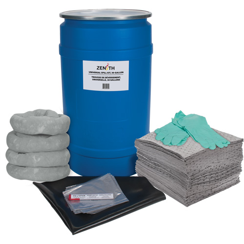 Trousse de lutte contre les d&eacute;versements pour &eacute;tabli, Universel, Baril, Absorbance de 30 gal. US Groupe Generik