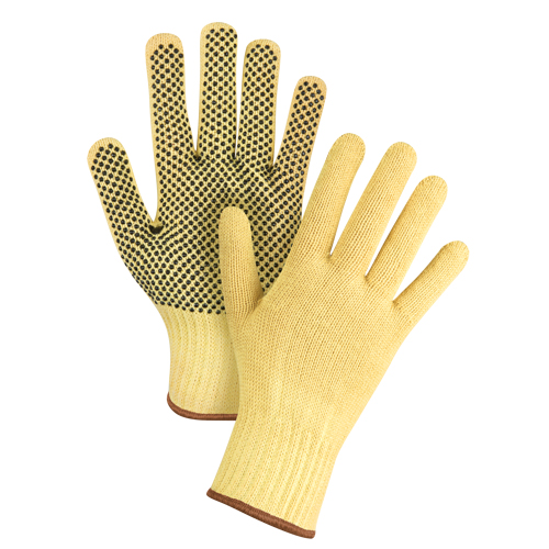 Gants tricot&eacute;s sans couture &agrave; pois, Taille Grand/9, Calibre 7, Rev&ecirc;tement PVC, Enveloppe en Kevlar, ASTM ANSI niveau A2/EN 388 niveau 3 Groupe Generik