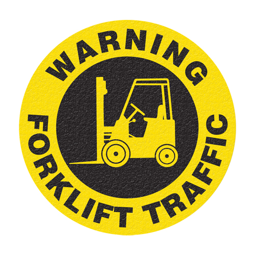 Panneau de signalisation au sol  Warning Forklift Traffic , Adh&eacute;sif, Anglais avec pictogramme Groupe Generik